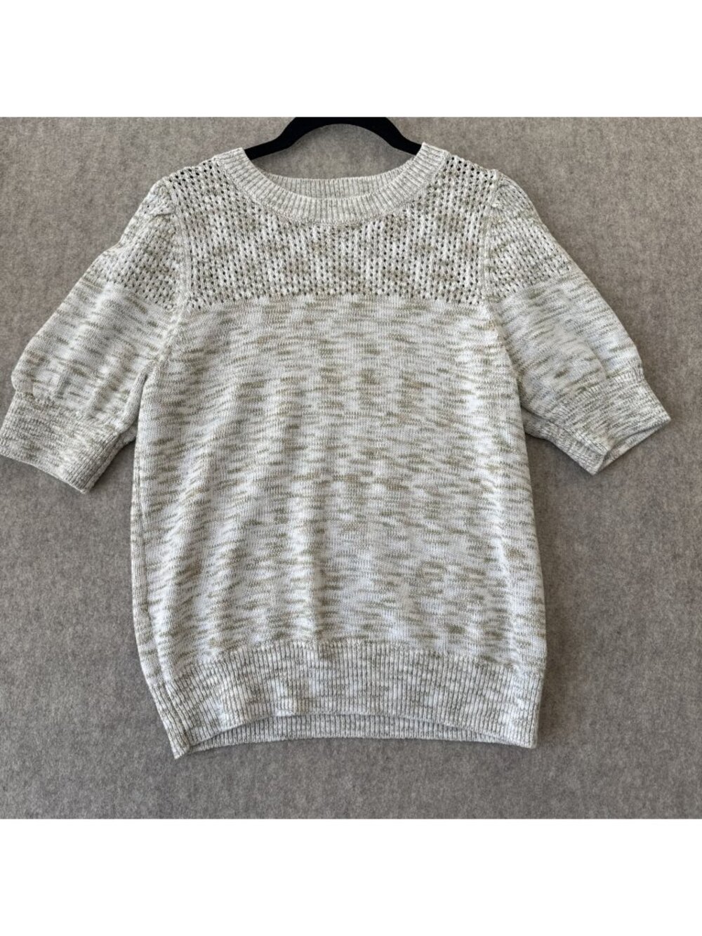 Anthropologie Marled Short Sleeve Sweater Womens XS Open Knit Yoke
